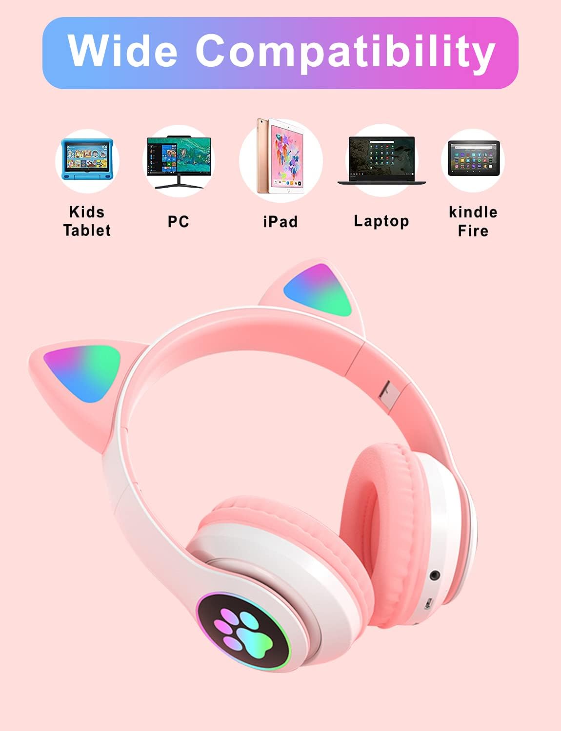 AUDIFONOS INALAMBRICOS CON OREJAS DE GATO