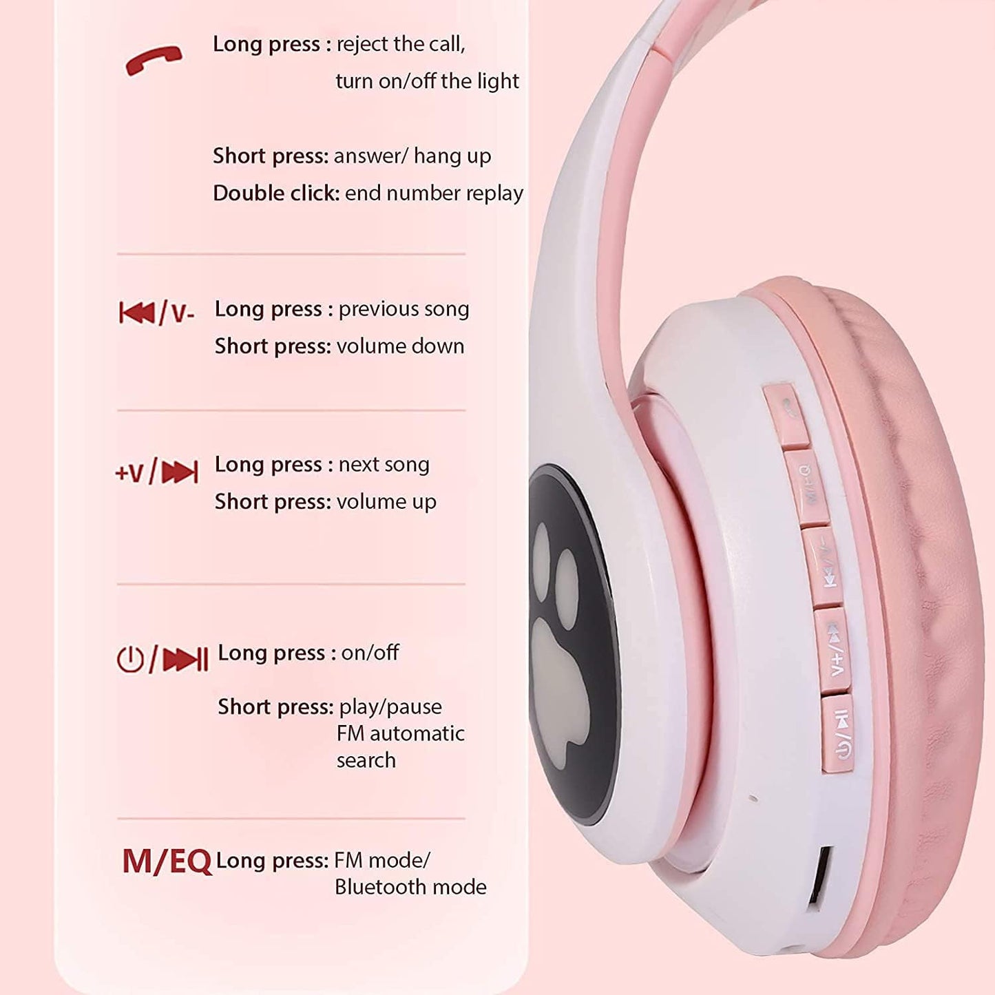 AUDIFONOS INALAMBRICOS CON OREJAS DE GATO